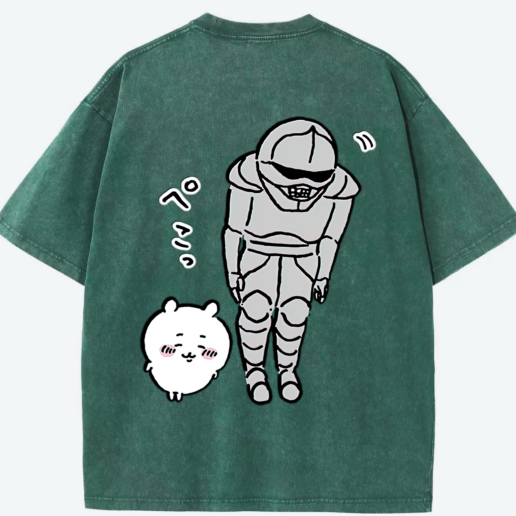 （画像用） ちいかわ 労働の鎧さん Chii-kawa Mr. Armor of Labor 綿100% ヴィンテージ風 半袖Tシャツ（背面プリント）